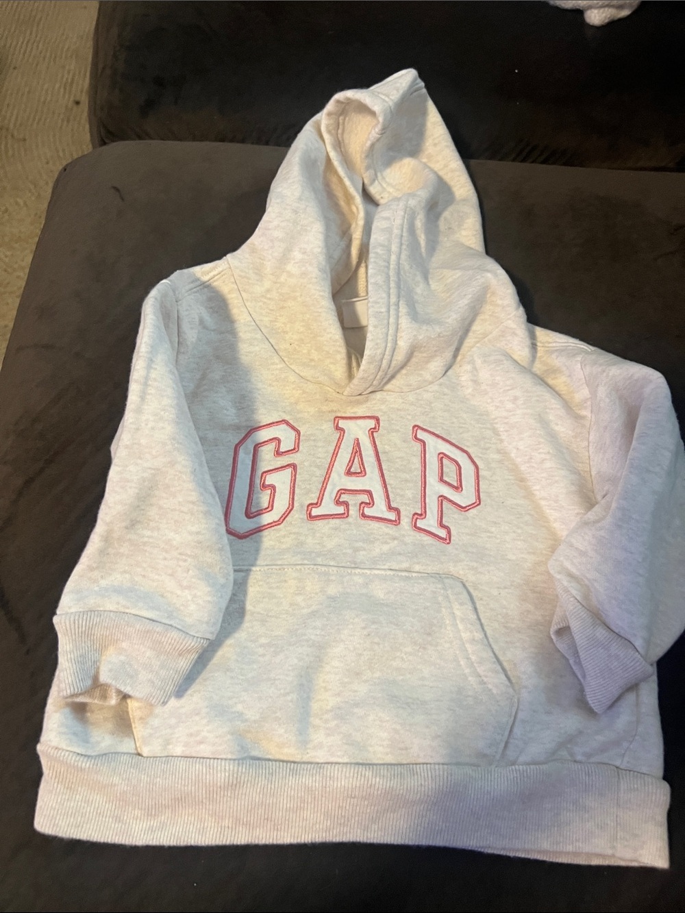 GAP Heather Gray Hoodie with Pink Outlined Logo